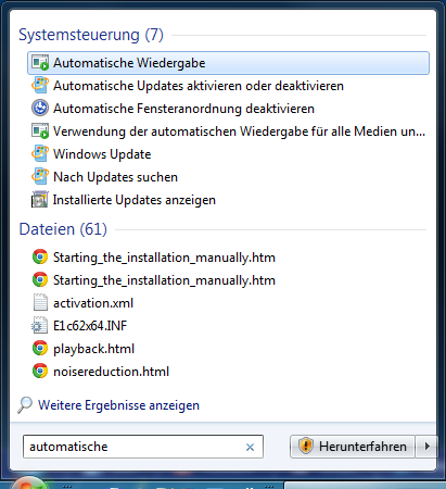 Startmenü - automatische Wiedergabe Startmenü - automatische Wiedergabe